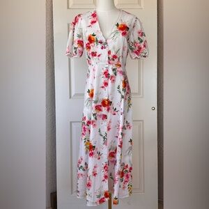 Zara Women’s Floral Linen Blend Dress Midi Size‎ Small